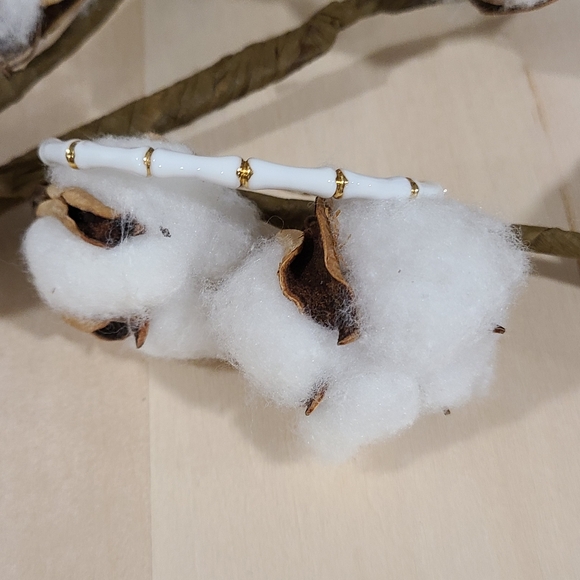 🤍💛NEW🤍💛 PRETTY!! SS WHITE and GOLD Bamboo Bangle Bracelet - Picture 4 of 14